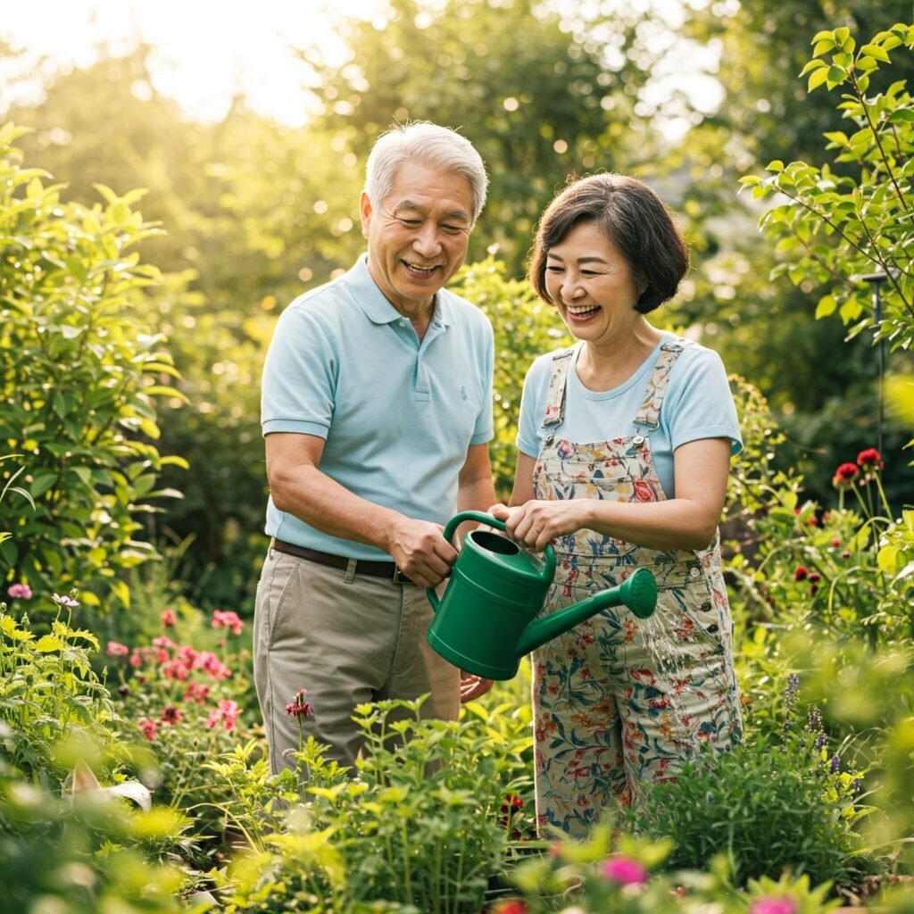 Happy retired couple relaxing together
