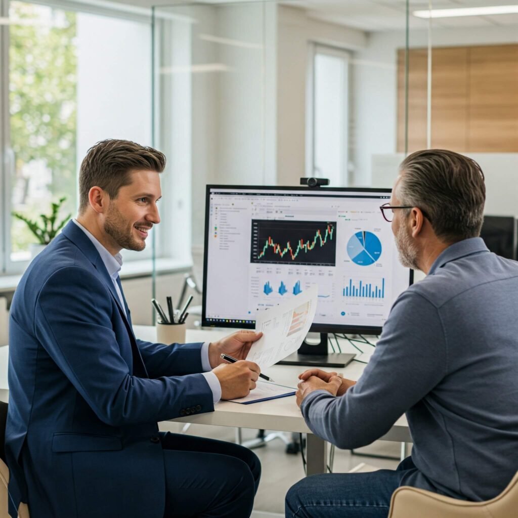 Financial advisor reviewing retirement plan with client