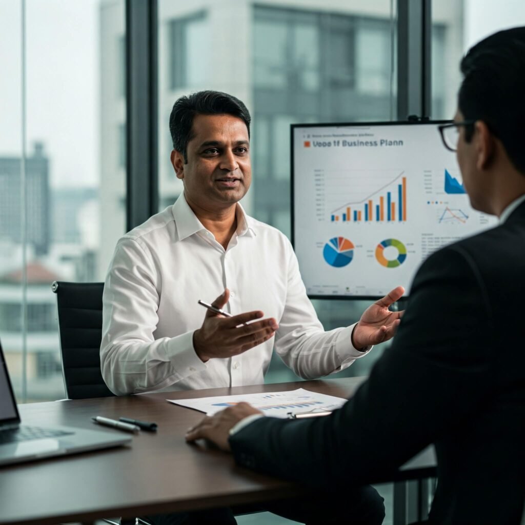 Entrepreneur Presenting Business Plan