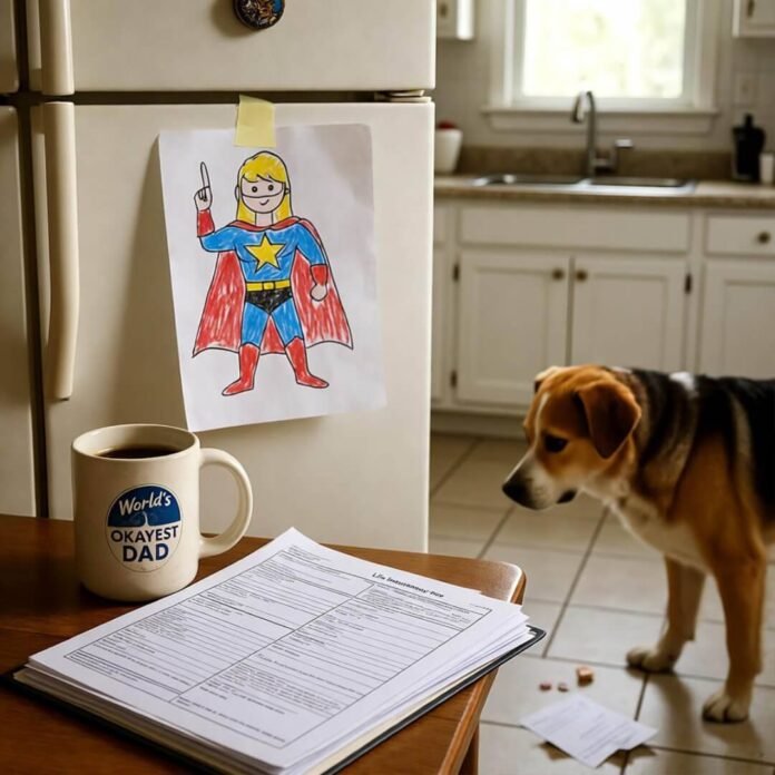 Okayest Dad mug, chewed policy, guilty dog