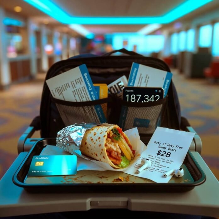 Half-eaten burrito, glowing card, 187k points chaos