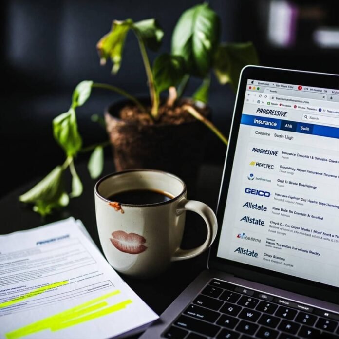 Messy late-night insurance comparison desk