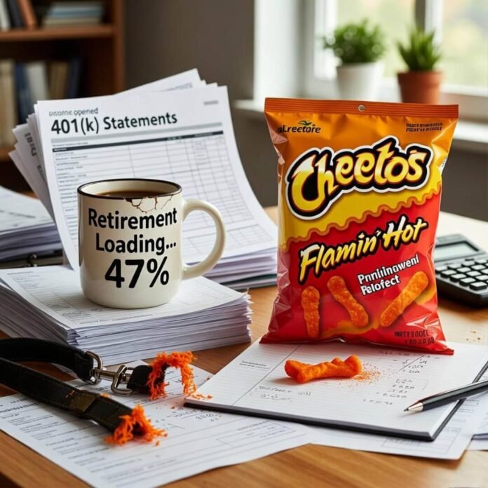 Cracked mug, Cheetos dust, unopened 401(k) chaos